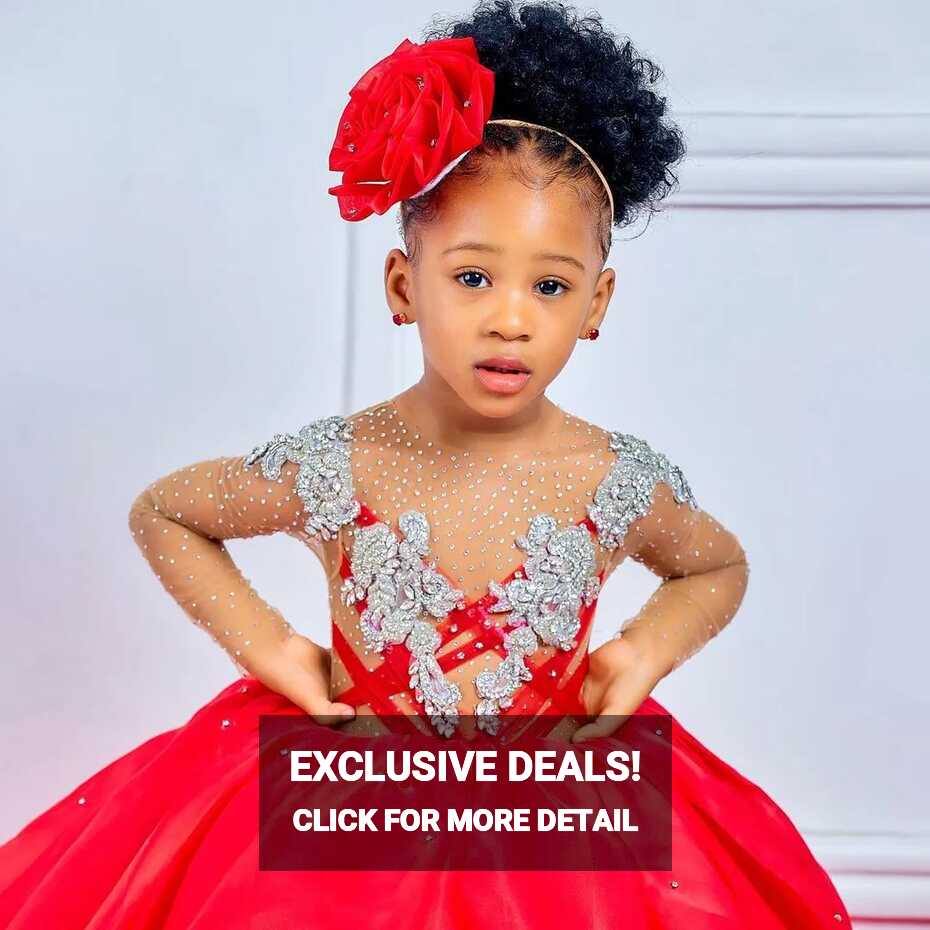 Luxurious Red Crystals Flower Girl Dresses Sheer Neck Ball Gown ...