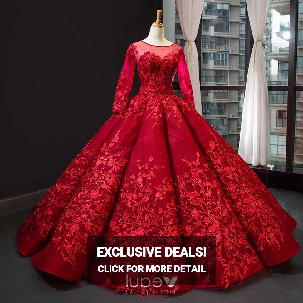 Luxury / Gorgeous Red Bridal Wedding Dresses 2023 Ball Gown See ...