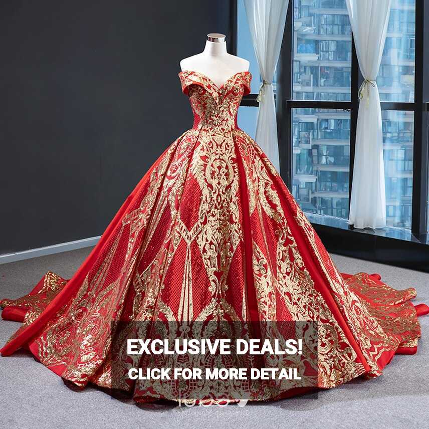 Luxury / Gorgeous Red Prom Dresses 2023 Ball Gown Off-The-Shoulder ...