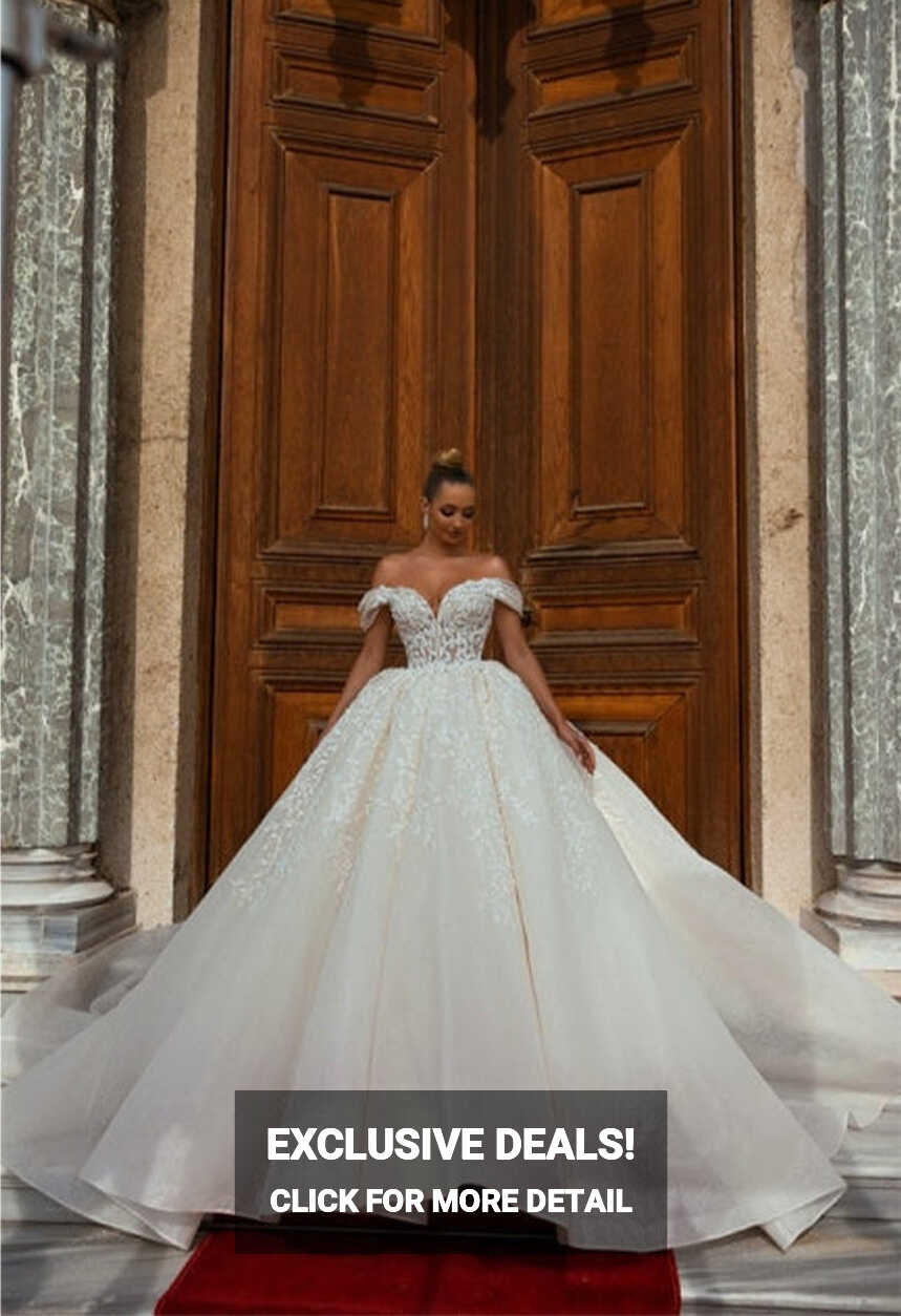 Luxury Ball Gown Off The Shoulder Tulle Cathedral Train Wedding ...