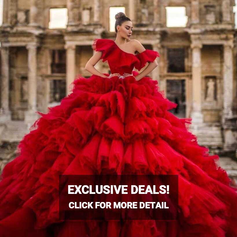 Luxury Ball Gown Red Prom Party Dresses Photo Shoot Elegant Dress ...