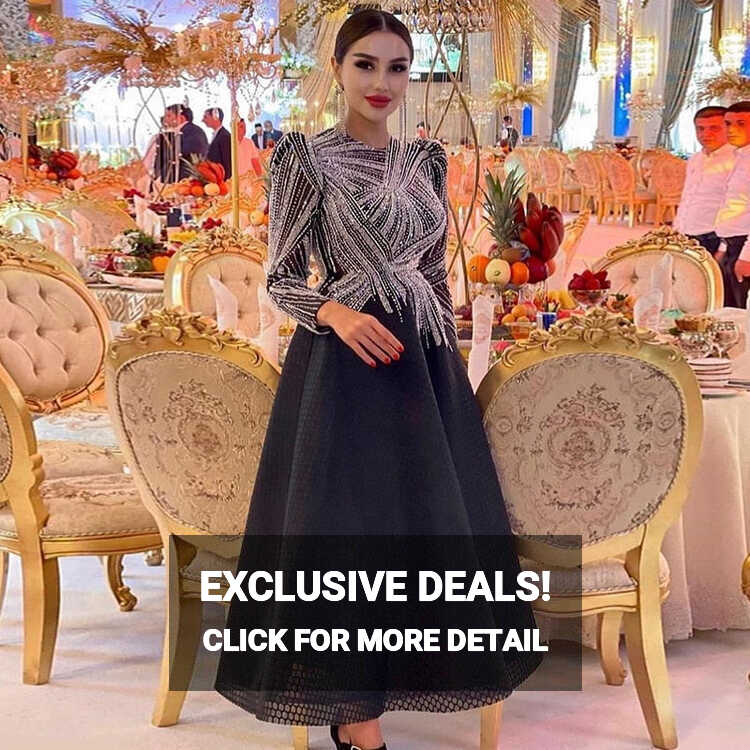 Luxury Black Short Evening Dress Long Sleeve 2023 Elegant A-Line ...