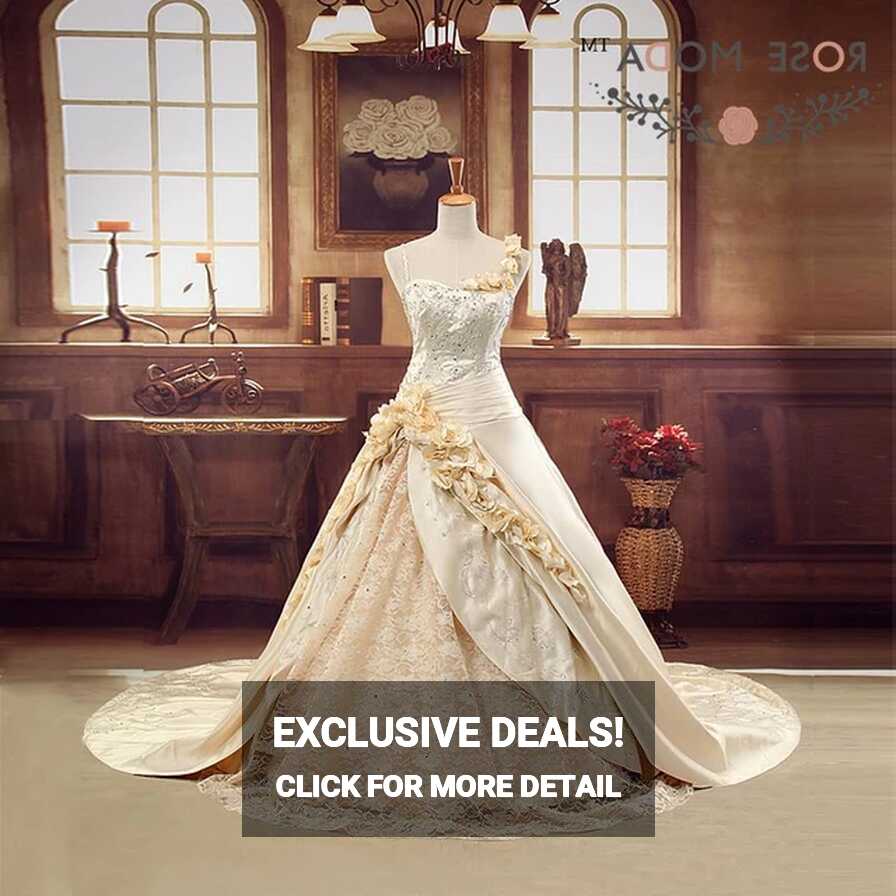 Luxury Champagne Gold 3D Roses Royal Ball Gown Cathedral Train ...