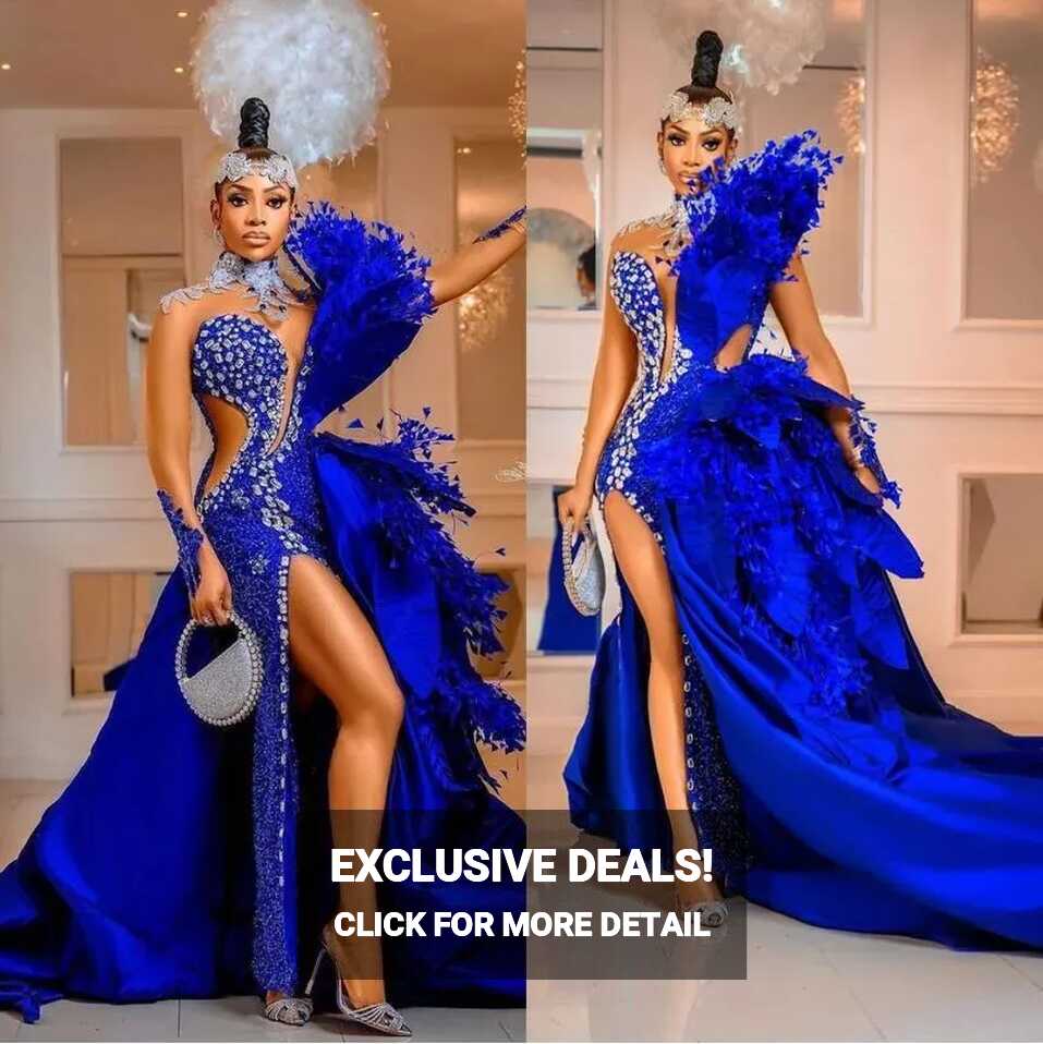 Luxury Crystal Beaded Royal Blue Blue Puffy Prom Dress With Long ...