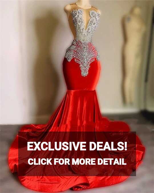 Luxury Crystal Beads Red Prom Dresses For Black Girls Mermaid 2023 ...