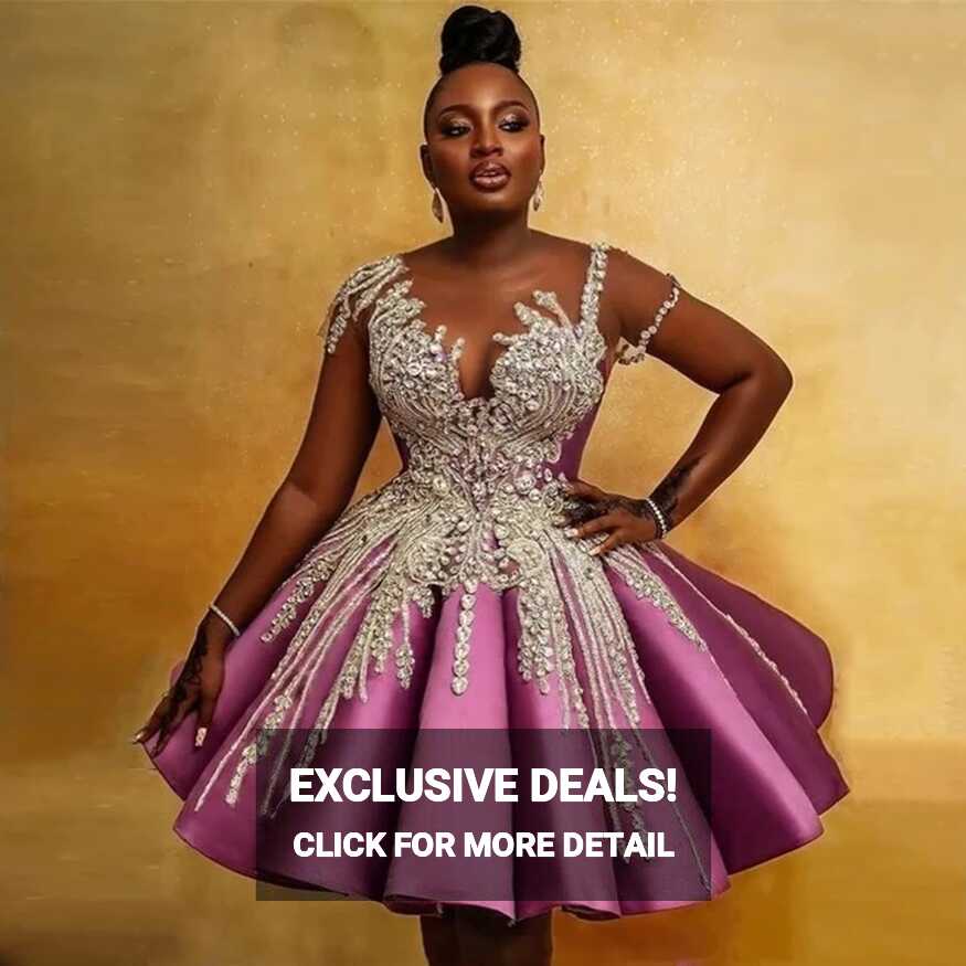 Luxury Crystals Beading Short Prom Dresses African Short Sleeves ...