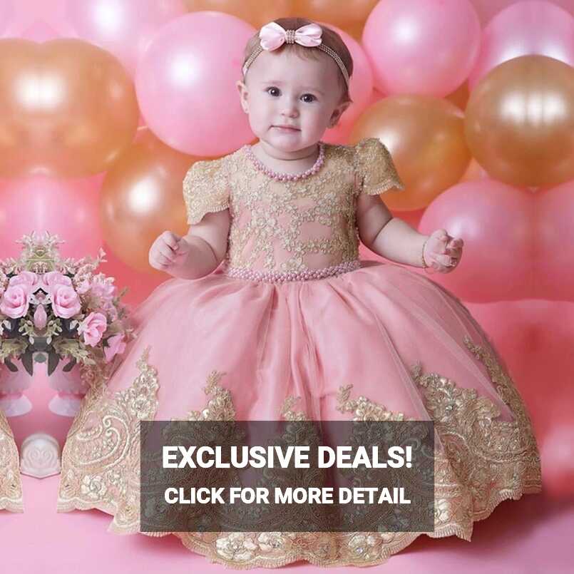 Luxury Embroidery Vintage Baby Girls Party Dresses Gold Lace ...