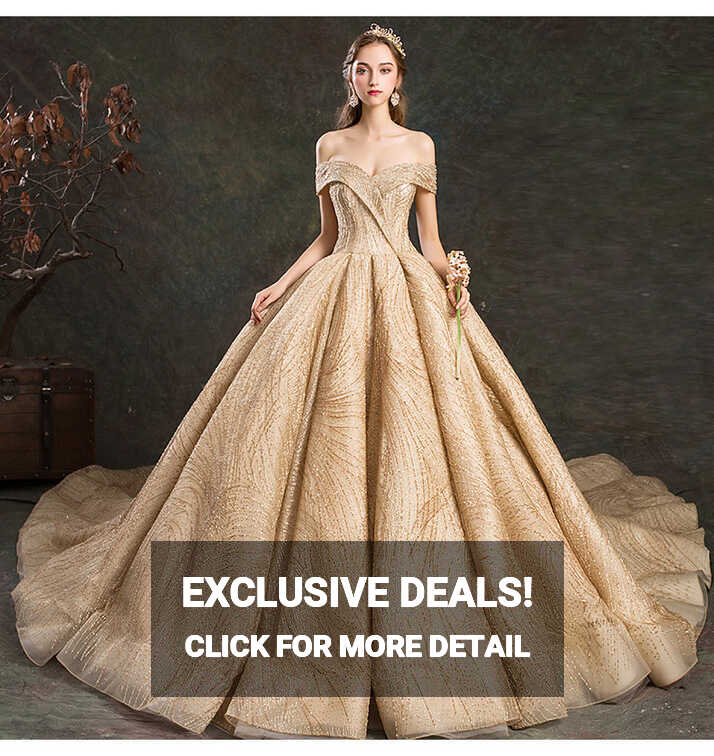 Luxury Golden Handmade Princess Bridal Gown.