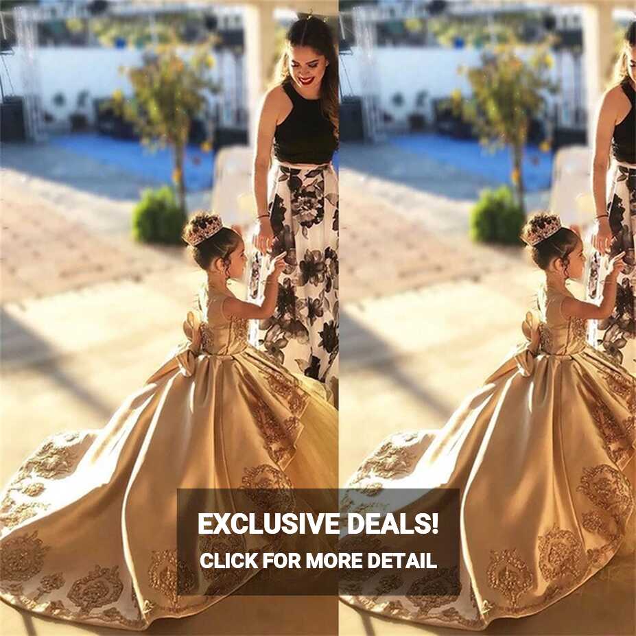 Luxury Golden Lace Flower Girls Dresses for Wedding Pageant Party ...