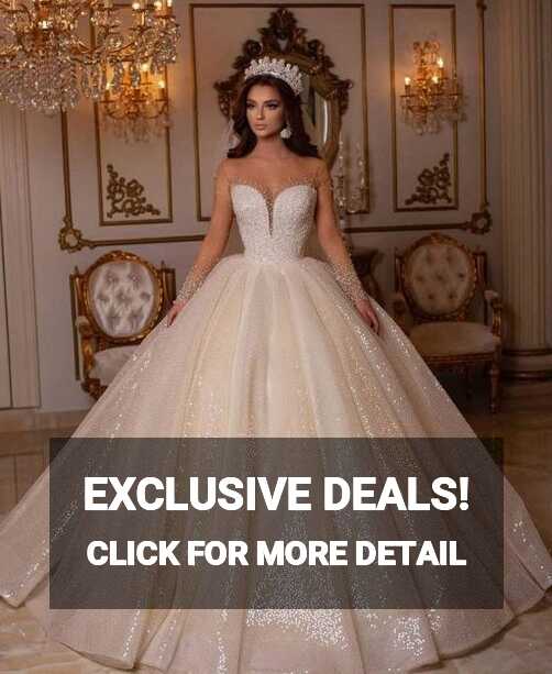 Luxury Long Ball Gown Sweetheart Sparkly Wedding Dress with Sleeves