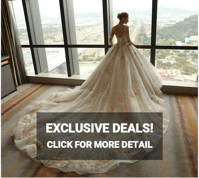 Luxury Long Sleeves Cathedral Train A Line Wedding Dress Bridal ...