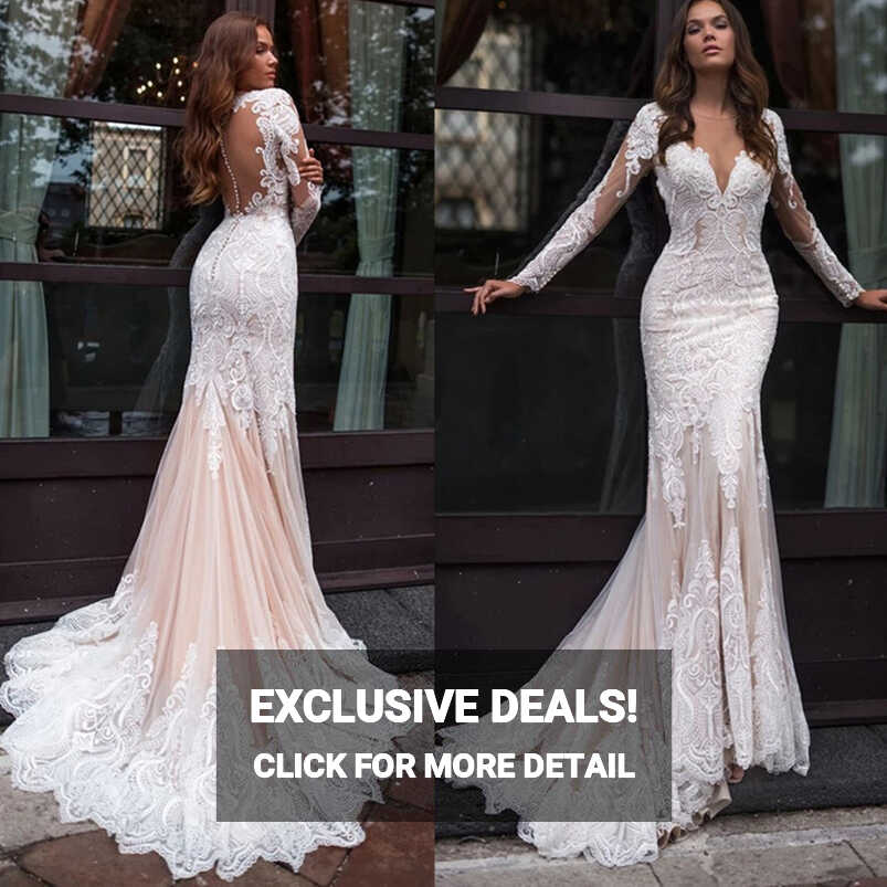 Luxury Mermaid Long Sleeve Lace Wedding Dresses 2024 O-Neck Tulle ...