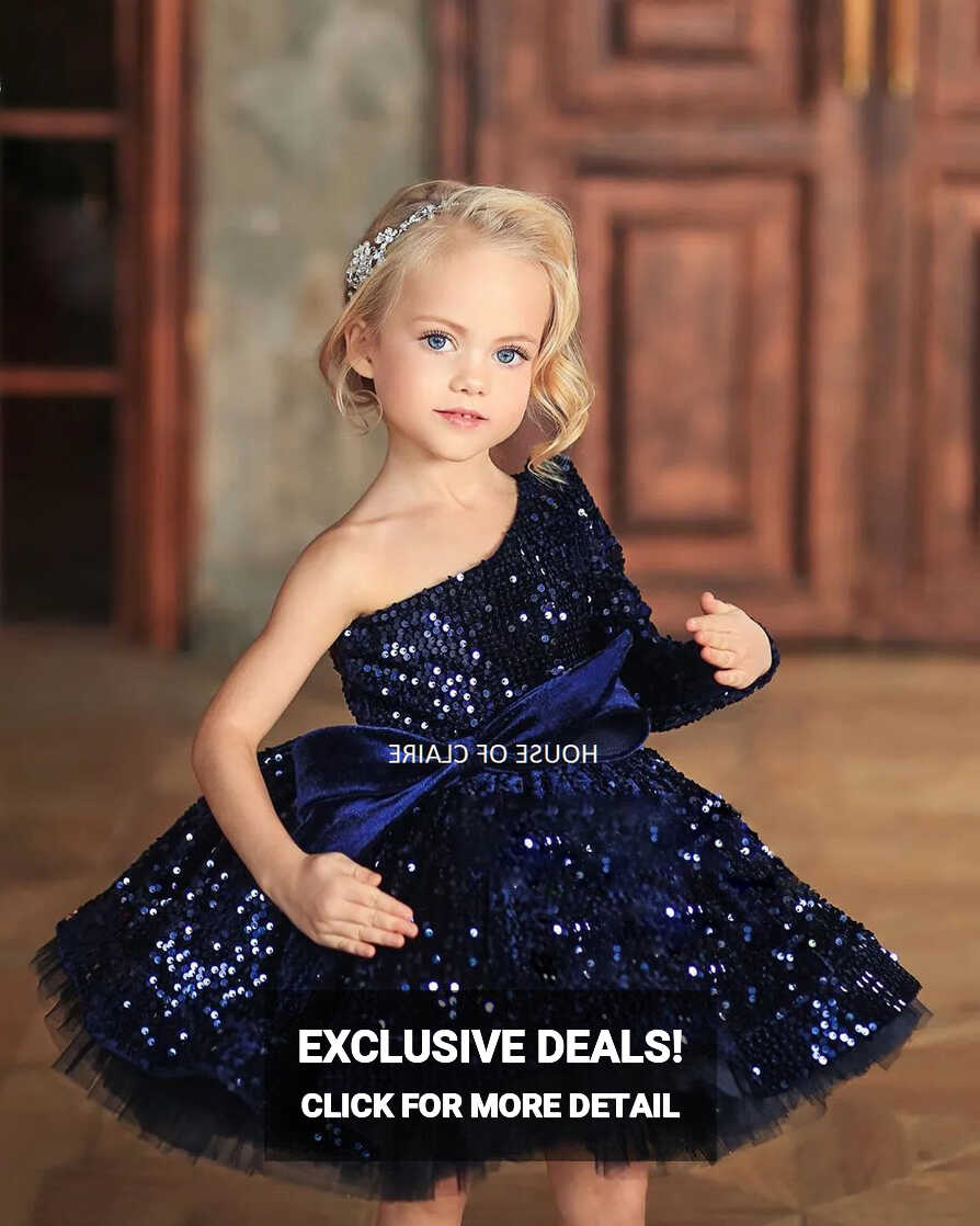 Luxury Navy Blue Glitter Off-Shoulder Evening Girls Party Ball ...