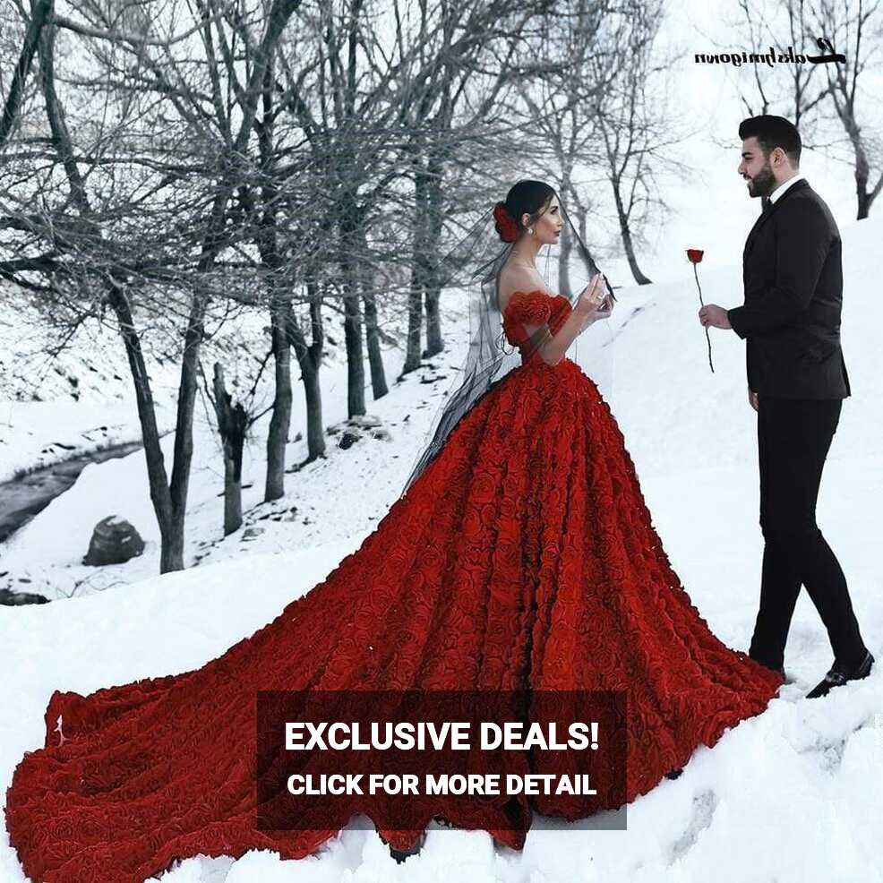 Luxury Red Lace Foral Wedding Dresses Long Train – ROYCEBRIDAL ...