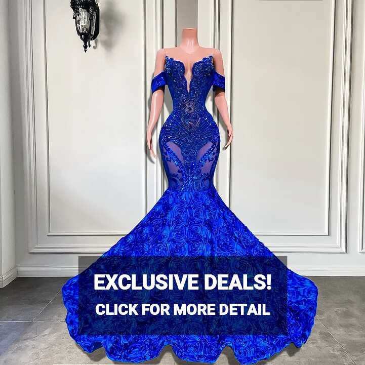 Luxury Royal Blue Prom Dresses For Black Girls With Beaded Glitter ...