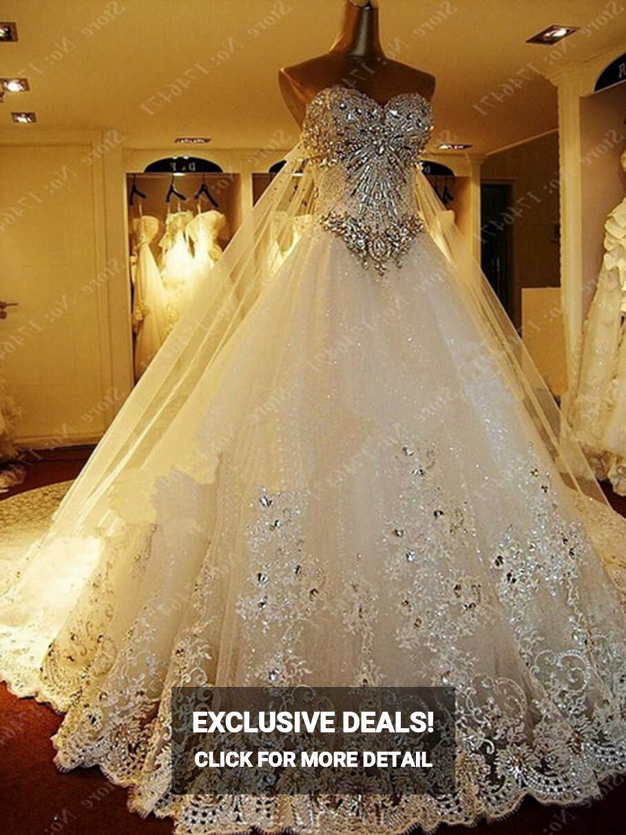 Luxury Royal Train Wedding Dress Vestidos De Novia Heavy Beads ...