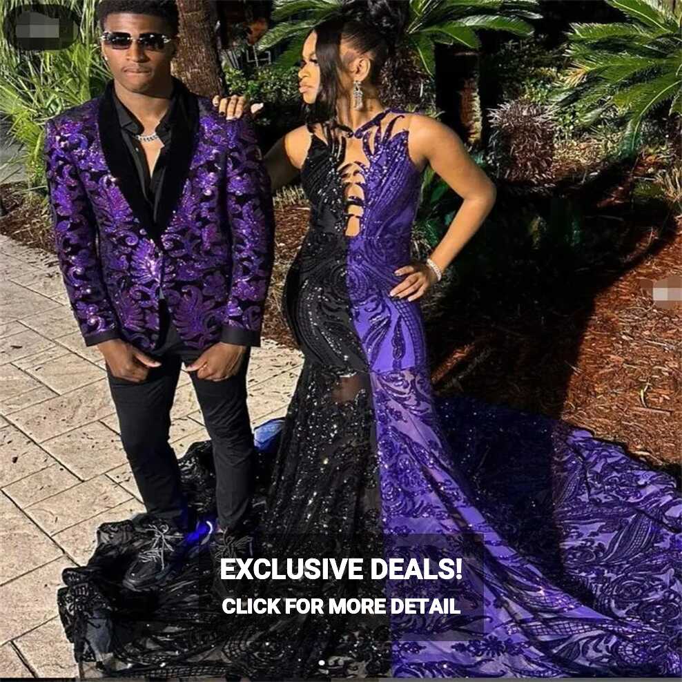 Luxury Sequin Mermaid Purple Sequin Prom Dress In Black With ...