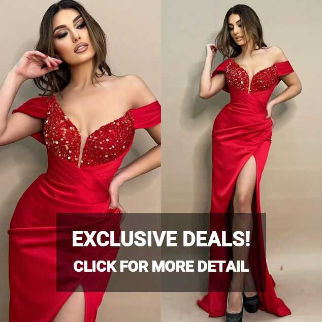 Luxury Sexy Red Prom Dresses Sequins Off Shoulder Evening Dresses ...