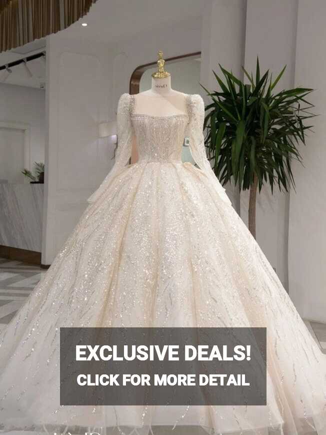 Luxury Sparkly Wedding Dress Ball Gown Wedding Dress Long Sleeve ...