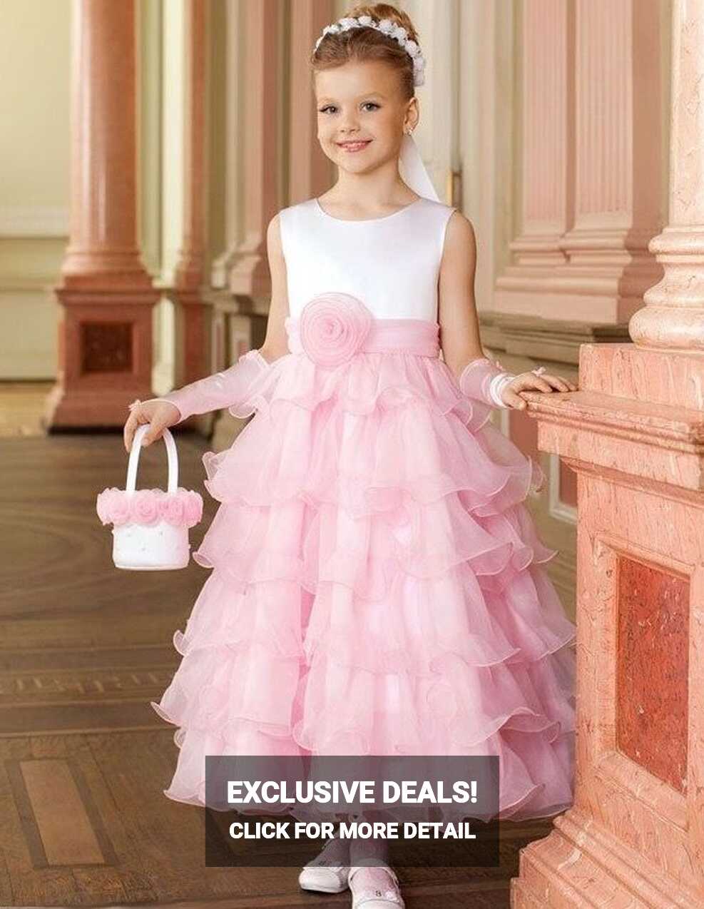 Luxury kids couture pink and white flower girl dress