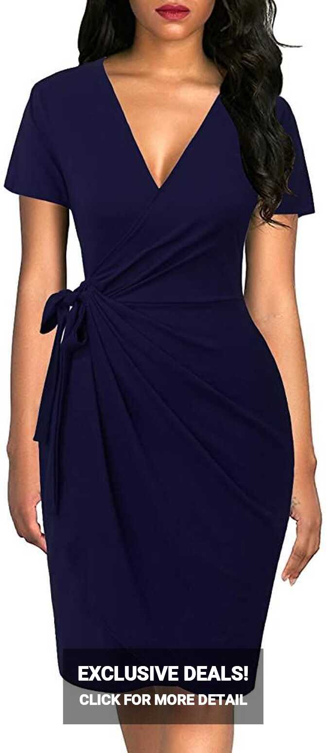 Lyrur Women&#39;s Classic V-Neck Casual Party Knee Length Sheath Work ...