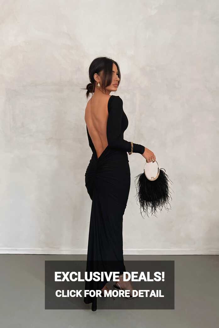 MÉLANI The Label CAMILA Black Long Sleeve Backless Semi Formal Midi Dr