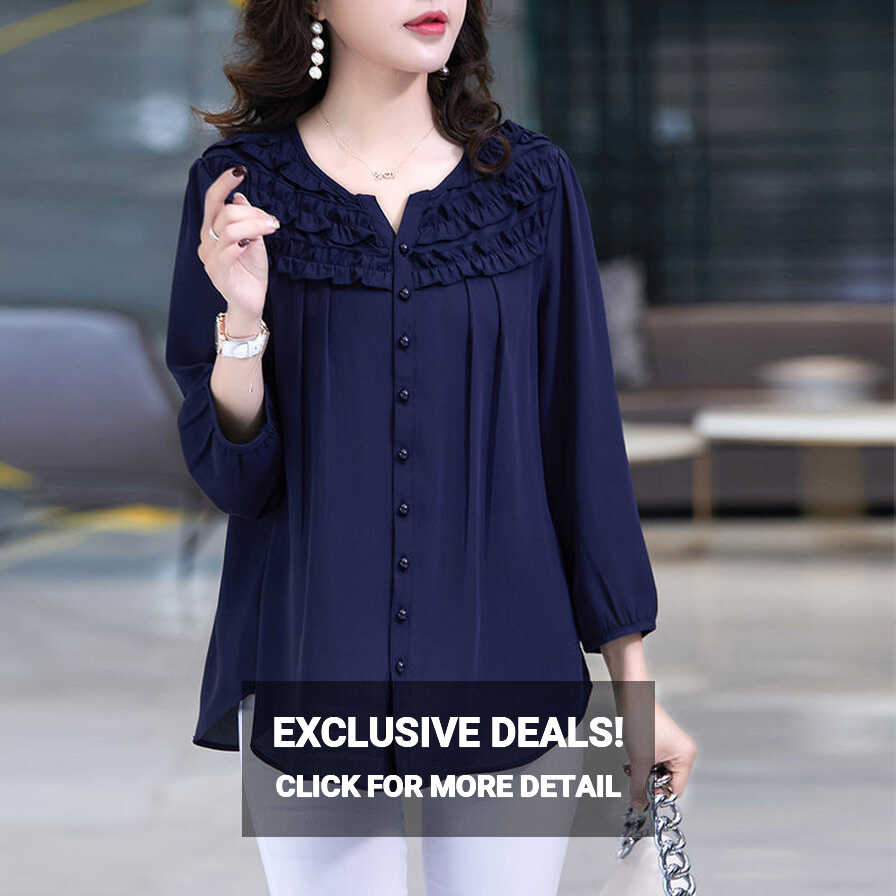 M-6XL Plus Size Women&#39;s Loose Blouse Round Neck Chiffon Shirt ...