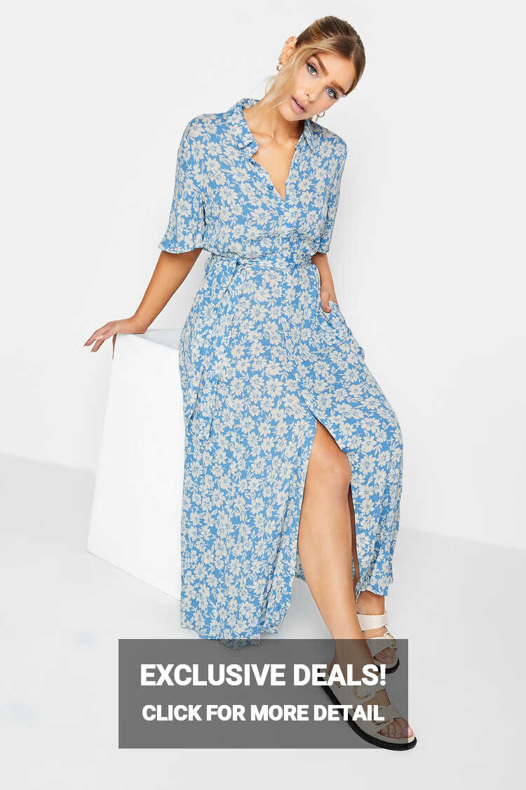 M&amp;Co Light Blue Floral Print Maxi Shirt Dress | M&amp;Co