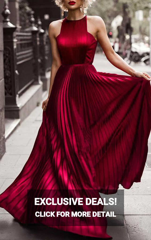 MACloth Halter Chiffon Long Prom Dress Elegant Red Evening ...