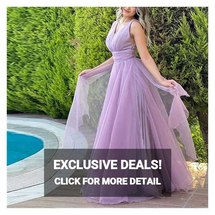 MBBJM Simple V-Neck Light Purple Chiffon Boho Prom Dresses Tiered ...