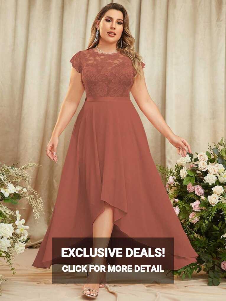 MIUSOL Plus Contrast Lace High Low Hem Formal Dress | SHEIN USA