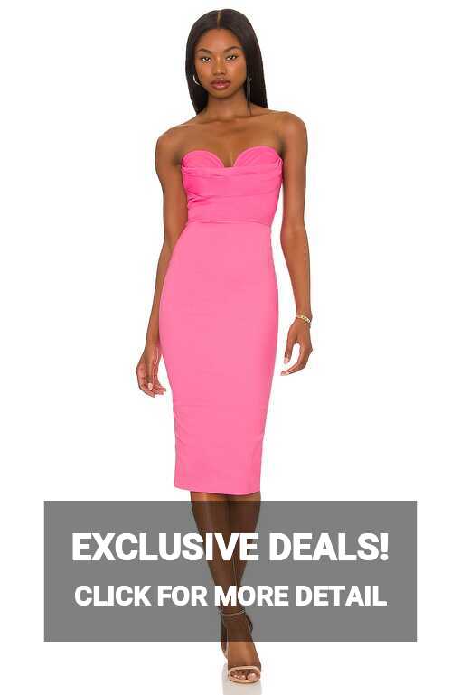 MORE TO COME Sophia Strapless Midi Dress in Pink | REVOLVE