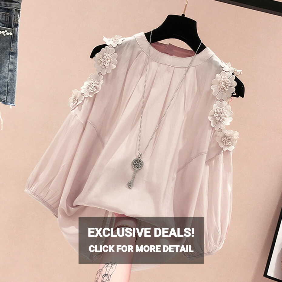 MRULIC chiffon blouses for women Fashion Women O-Neck Solid Half ...