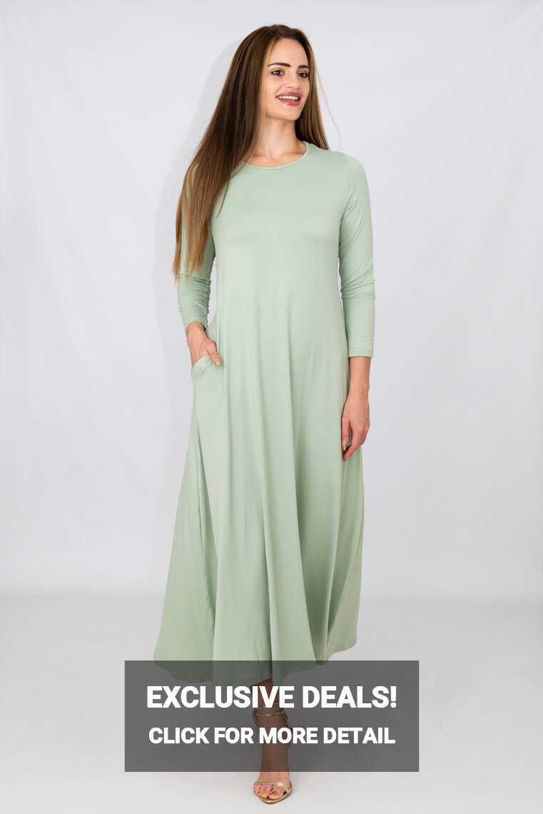 Madilyn Women&#39;s Casual Long Sleeves Maxi Dress With Pockets Mint ...