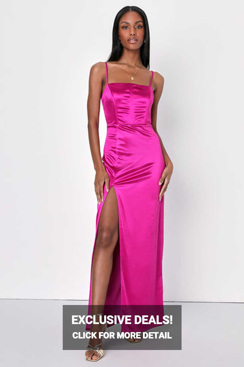 Magenta Backless Dress - Satin Maxi Dress - Bustier Maxi Dress - Lulus