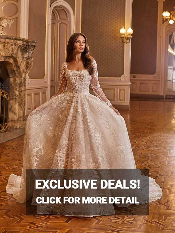 Magical Sparkly Long Sleeve Ball Gown with Square Neck Wedding ...