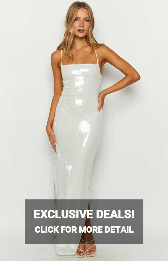 Manhattan White Sequin Slip Maxi Formal Dress – Beginning Boutique US