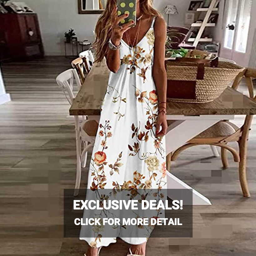 Maxi Dress For Women Summer Casual Sleeveless V Neck Long Flower ...