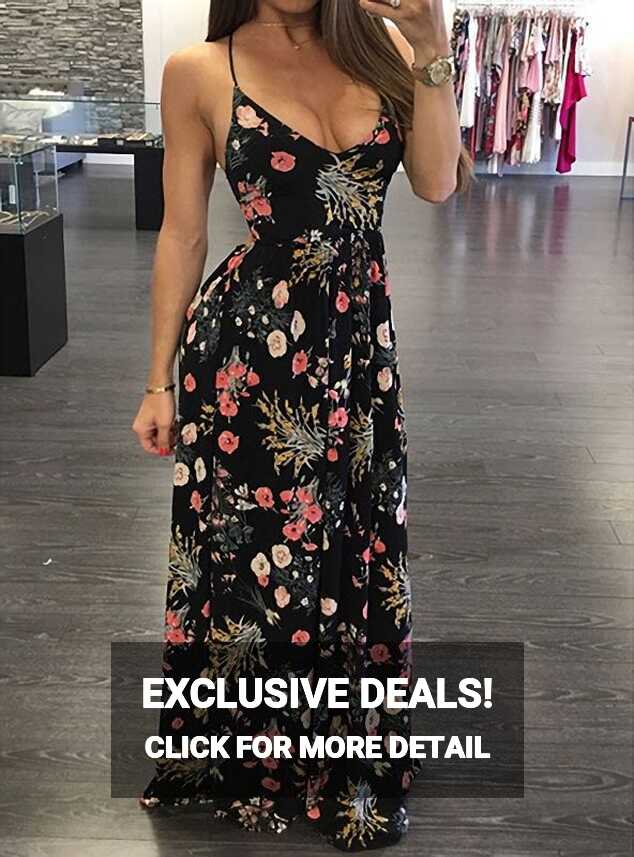 Maxi Floral Printed Dress - Spaghetti Strap / Sleeveless