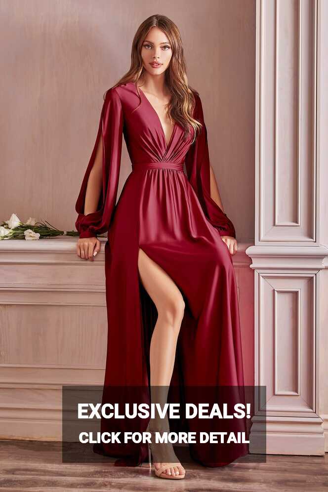 Maxi Long Sleeve Satin Wrap Dress - Burgundy, US12 – UME London