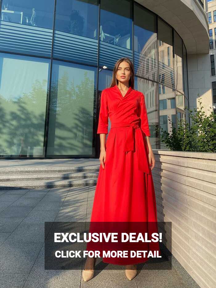 Maxi Wrap Long Sleeve Red Dress, Elegant Dress, Formal Dress ...