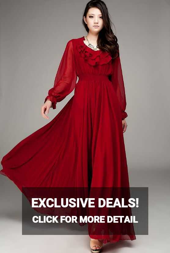 Maxi-length-long-sleeves-big-flare-dress-cranberry-red-dresses-p ...