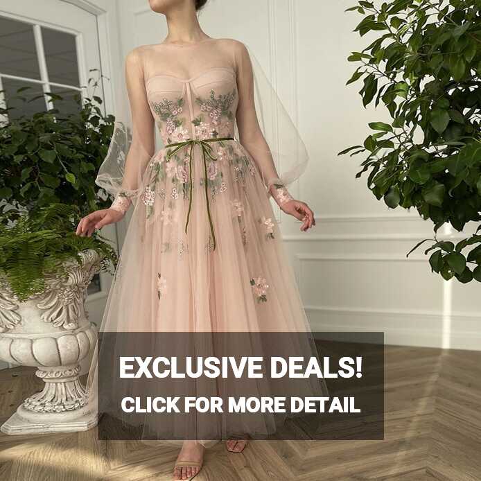 Meilani Light Pink A Line Long Sleeve Tulle Prom Dress with ...