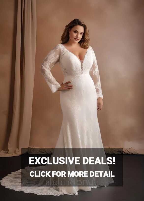 Mermaid Chiffon Long Sleeve Plus Size Wedding Dress Simple Sexy ...