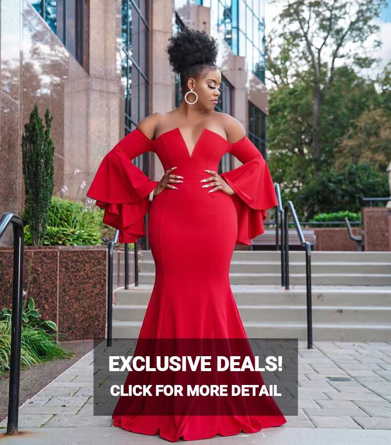 Mermaid Design Red Prom Dresses, Off Shoulder Long Prom Dresses ...