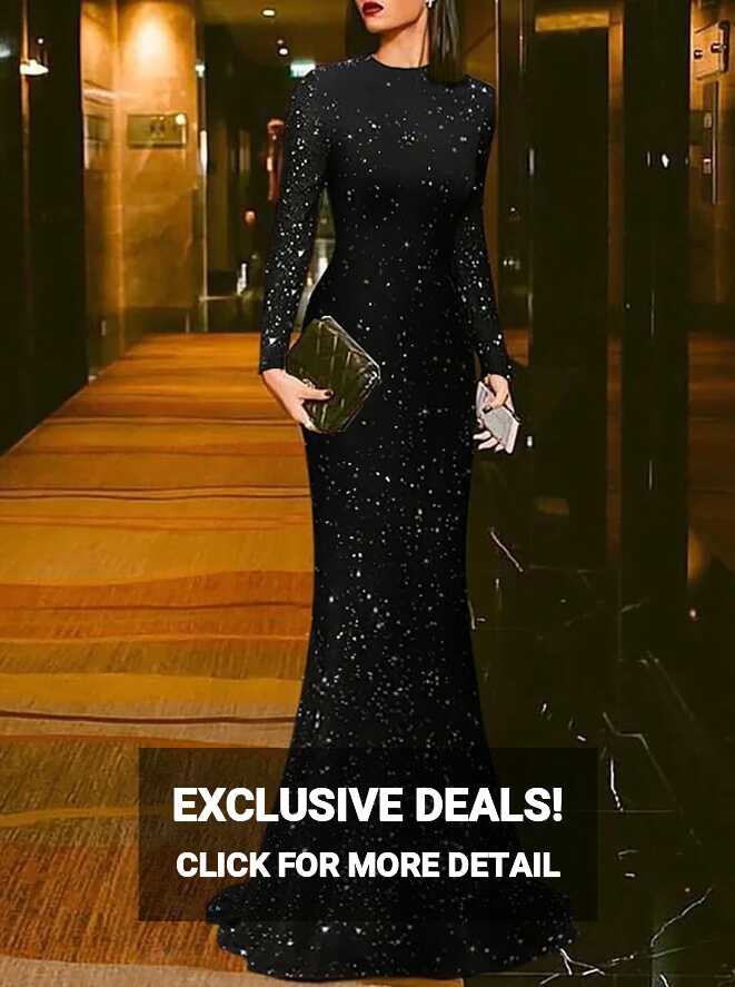 Mermaid Elegant Black Round Neck Long Sleeves Evening Dress