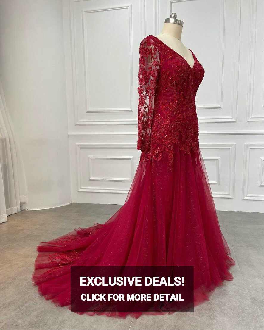 Mermaid Long Sleeve Burgundy Plus Size Wedding Dress – daisystyledress