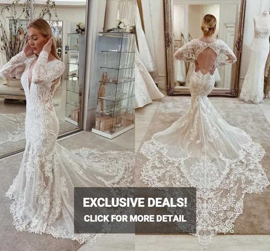 Mermaid Long Sleeve Wedding Dresses with Court Train Sexy Backless ...