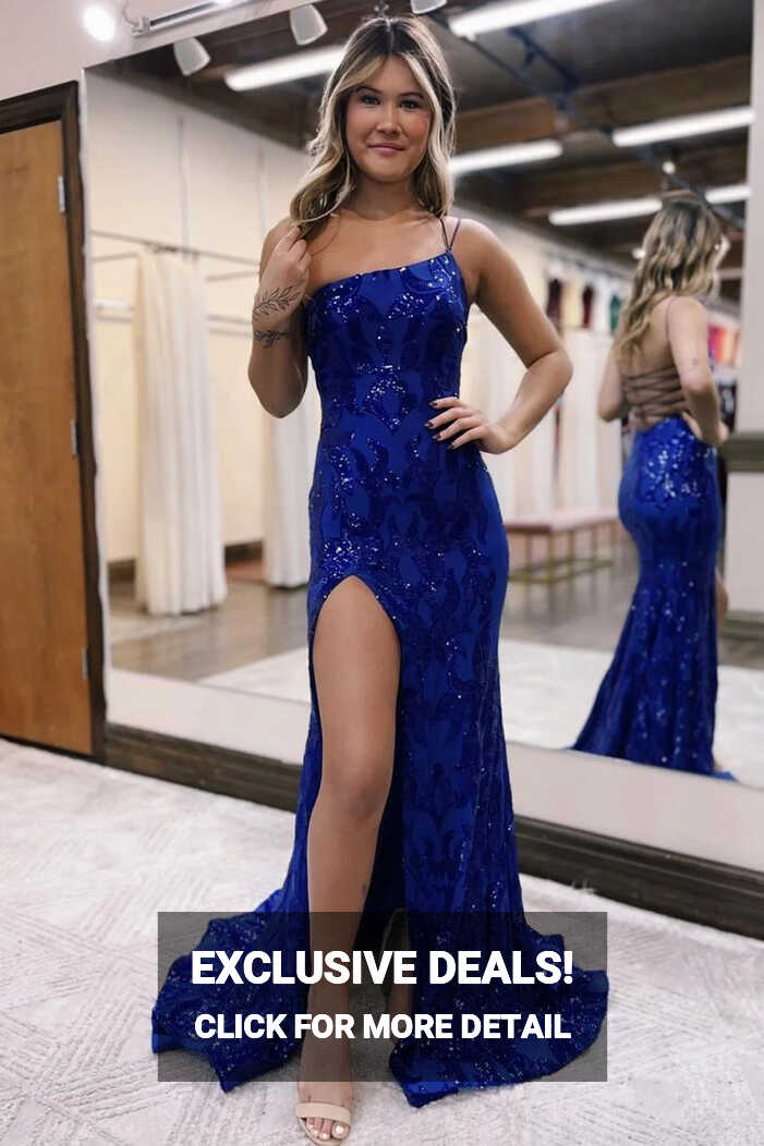 Mermaid One Shoulder Royal Blue Long Prom Dress with Criss Cross ...