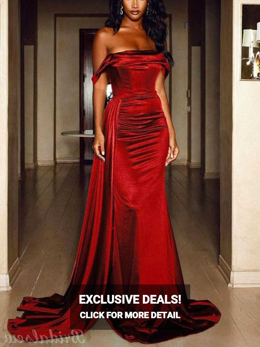 Mermaid Red Satin Elegant Simple Party Long Prom Dresses, Evening ...